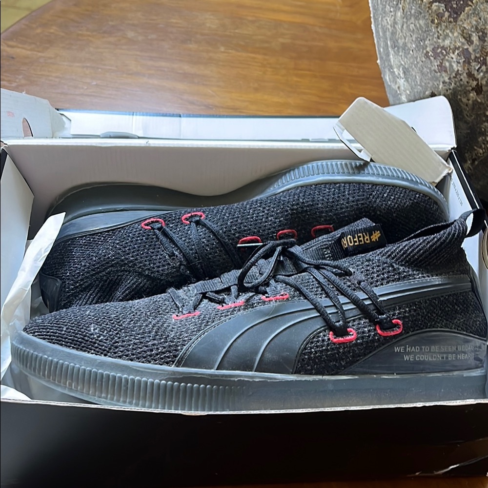 Puma Black and Red Sneakers with Mesh Upper